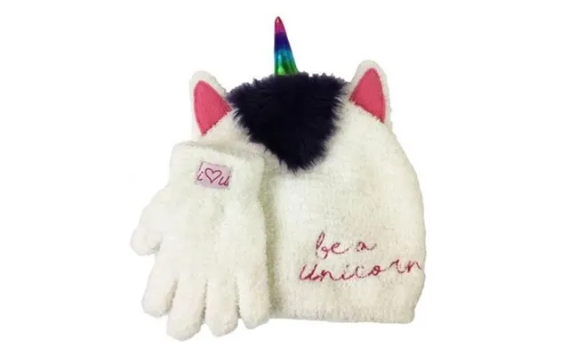 Girls Fluffy White Unicorn Hat & Glove Set