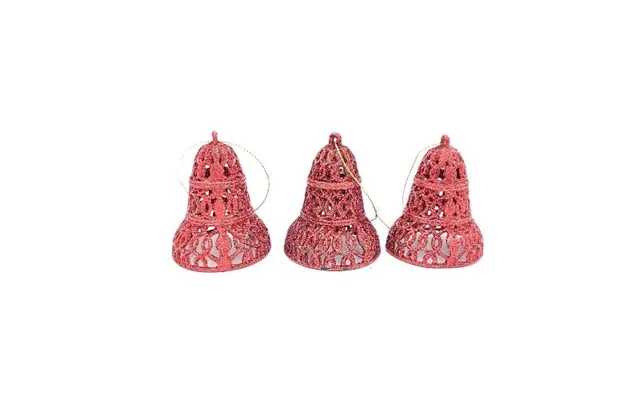 Glitter Bell Christmas Decorations 3 Pk Assorted Colours - Red