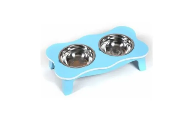 Hounds Wooden Stand With Stainless Steel Pet Bowls Assorted Colours - Blue
