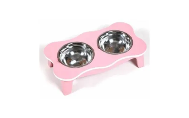 Hounds Wooden Stand With Stainless Steel Pet Bowls Assorted Colours - Pink