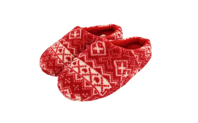 Ladies Red Fair Isle Fashion Mule Slippers - 3-4