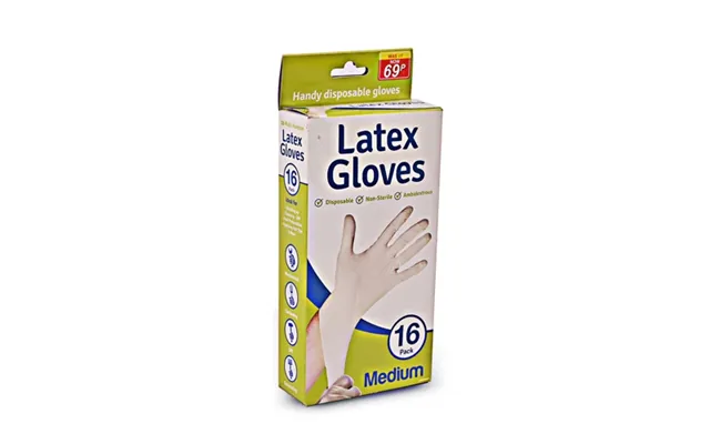 Latex Disposable Gloves 16 Pack - Medium