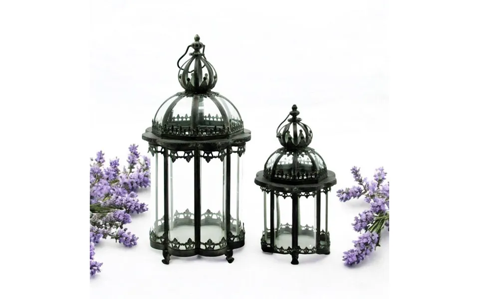 65 45cm Grey Set 2 Metal Garden Lanterns