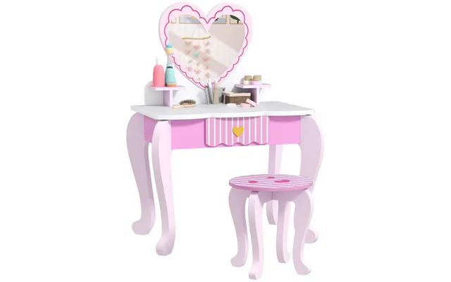 Aiyaplay Heart Design Kids Dressing Table Set With Stool - Safe Acrylic Mirror, Storage Drawer product image