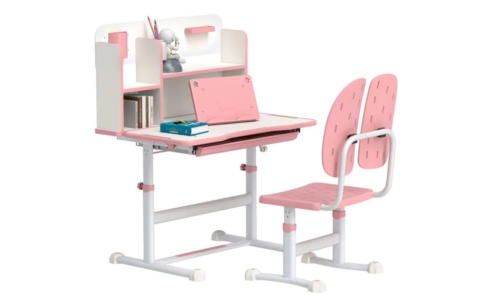 Aiyaplay Kids Desk And Chair Set With Adjustable Tiltable Desktop - Pink