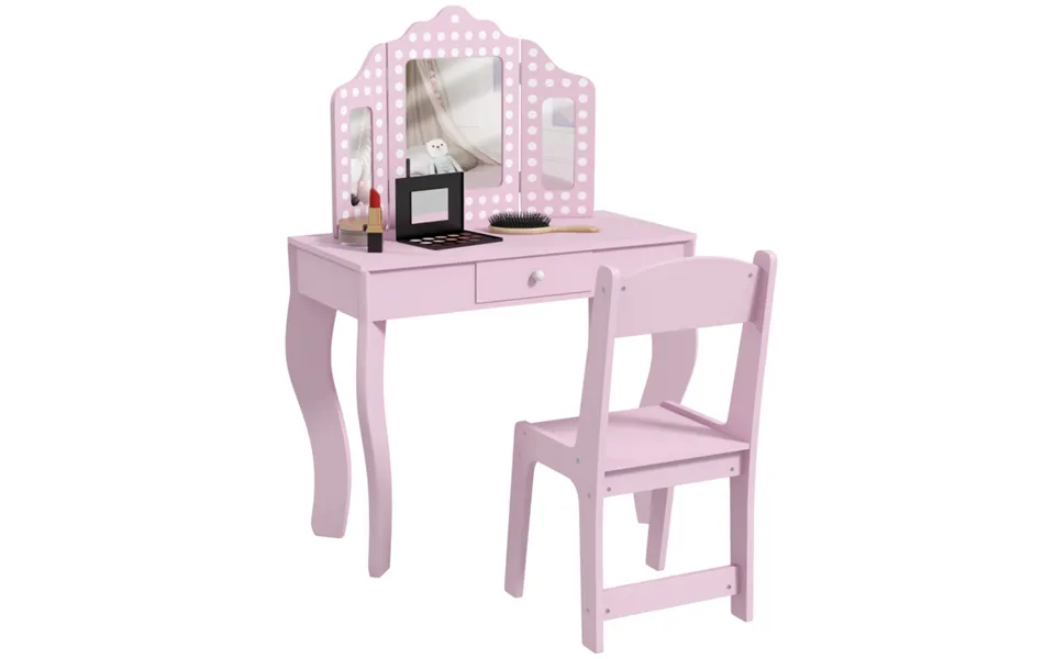 Aiyaplay Tri-folding Mirror Dressing Table & Stool Set - Dual-purpose Playroom & Craft Vanity