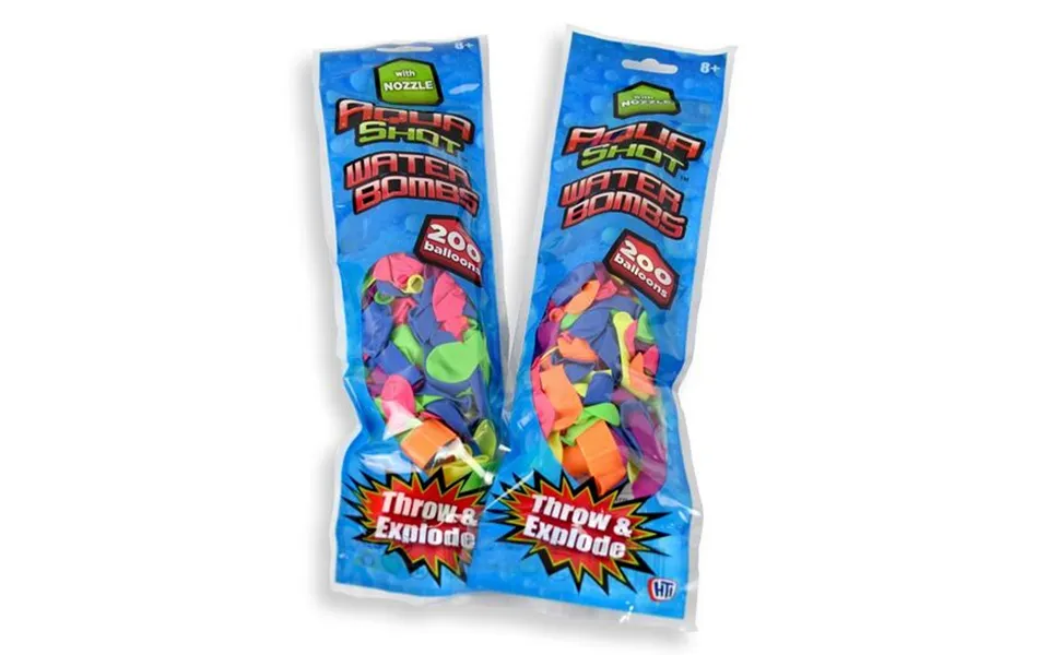 Aqua Shot 200 Waterbomb Balloons 2-pack With Nozzle - Quick Fill & Seal For Outdoor Fun