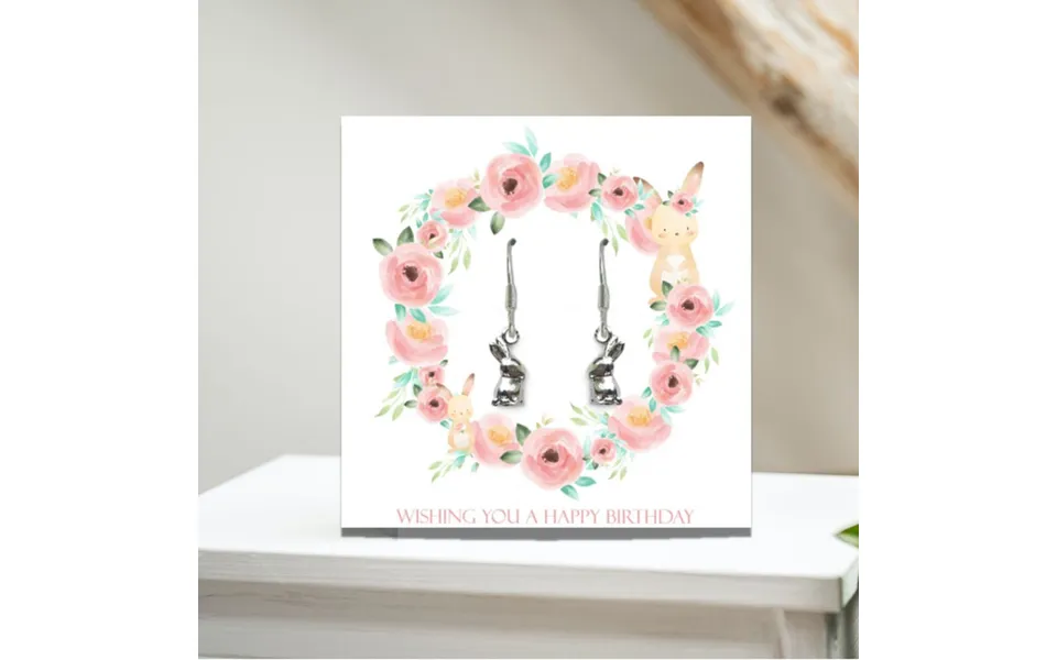 Aye Do Gifts Silver-plated Bunny Rabbit Charm Earrings On Birthday Message Card - Nickel-free Hooks, 13mm Charm