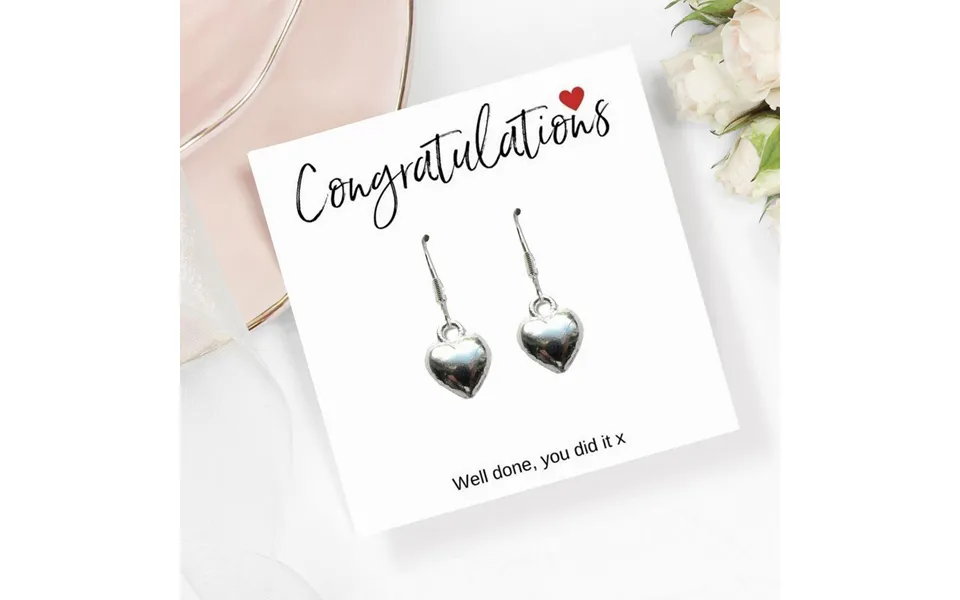Aye Do Gifts Sterling Silver Heart Charm Earrings With Congratulations Card - Nickel-free