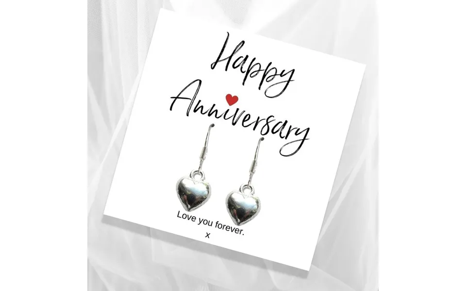 Aye Do Gifts Sterling Silver Plated Puff Heart Earrings 16mm With Anniversary Message Card & Gift Box