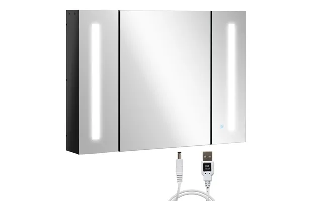 Bathroom Mirror Cabinet High Gloss Black With Integrated Led Lighting And Shelves - Wall Mount product image