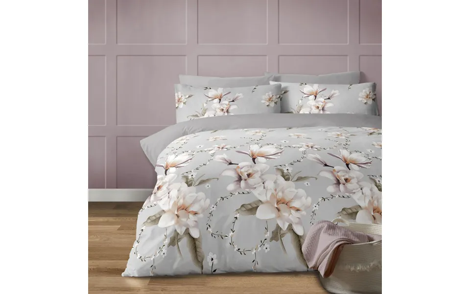 Bellissimo Home Anemone Grey King Duvet Cover Set - Large White Floral Print