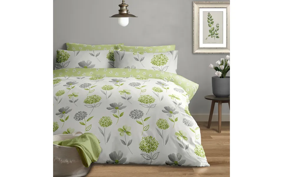 Bellissimo Home Caroline Floral Cotton Rich Duvet Set - Green Double, 200 Thread Count