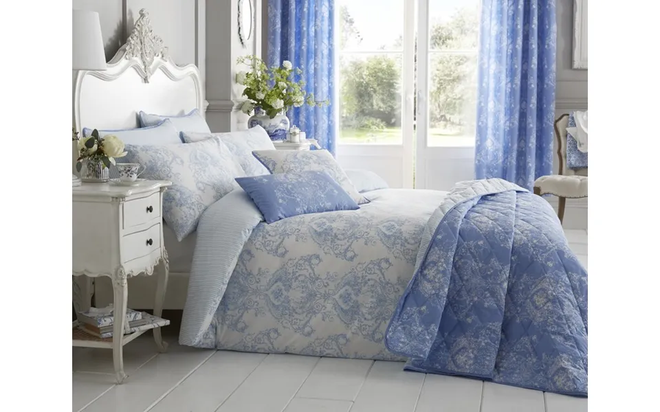 Bellissimo Home Cotton-rich Toile Duvet Cover Set Double Bed Blue 200 Thread Count