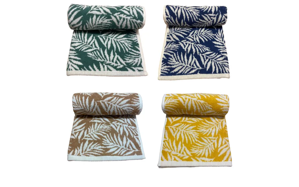 Bellissimo Home Premium Turkish Cotton Jacquard Bath Towel - Navy Blue With White Leaf Design