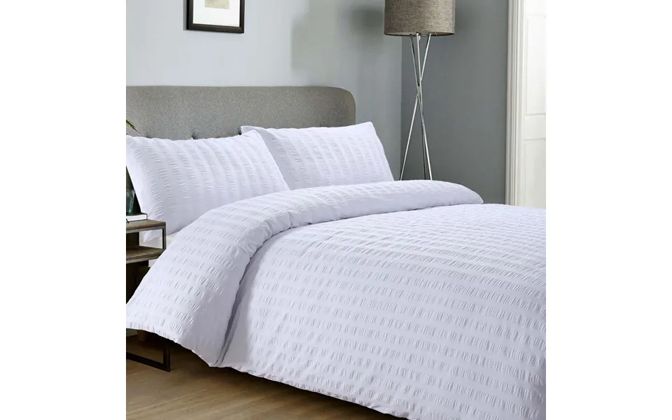 Bellissimo Home Seersucker Polycotton Duvet Cover Set - Classic White, Single Bed