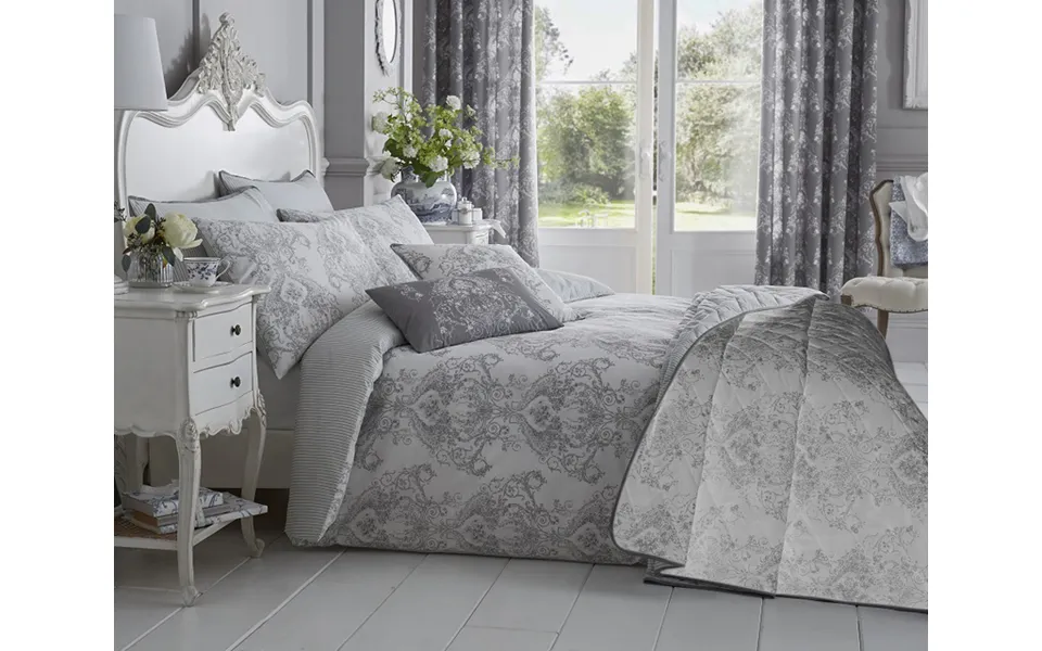 Bellissimo Home Toile Cotton-rich Duvet Cover Set 200 Thread Count Single Bed Grey
