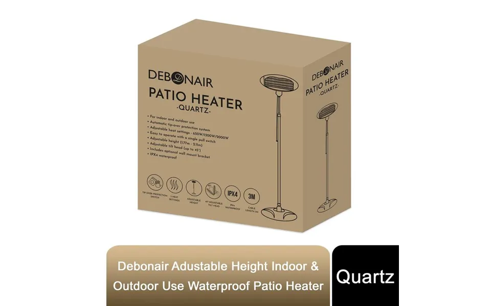 Debonair Adjustable Height Waterproof Patio Heater - Indoor & Outdoor Quartz Heating
