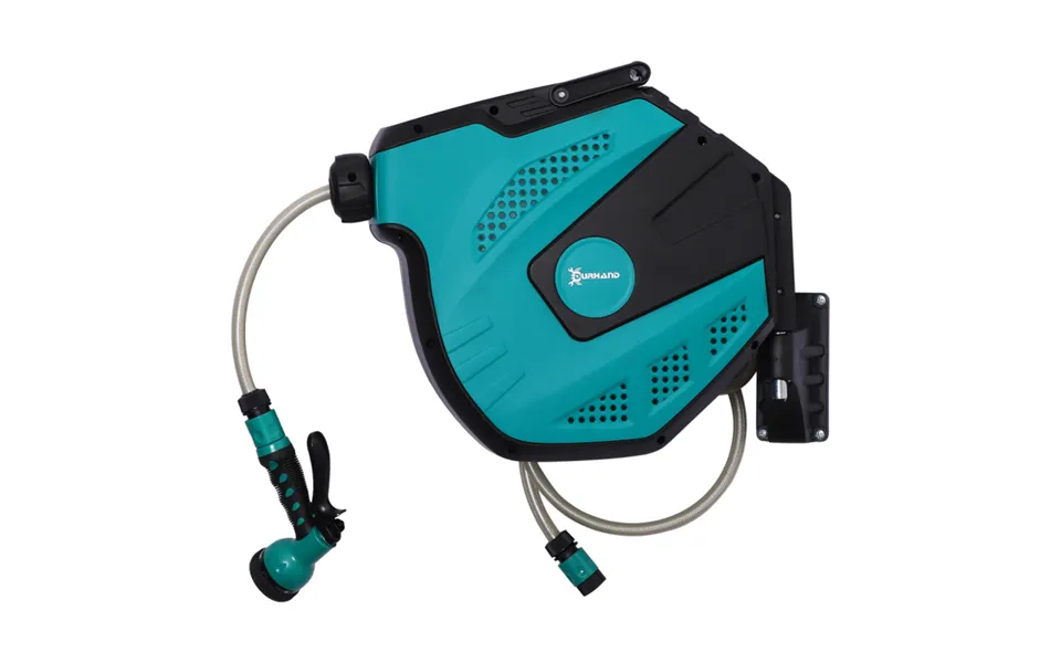Durhand 15m Automatic Retracting Water Hose Reel - Impact-resistant Plastic, Black Green
