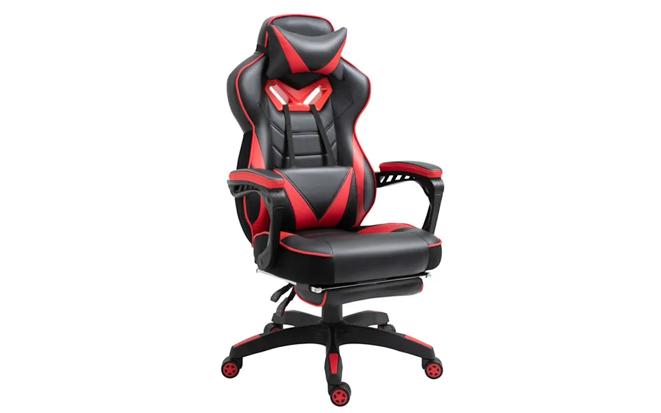 Ergonomic Gaming Chair With Reclining Footrest & Red Accents - Stylish Office Seating