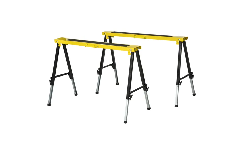 Folding Saw Horses Set Of 2 Steel Frame Anti-slip Platform Handle 100kg Capacity Diy