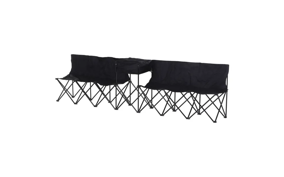 Folding Steel 6 Seater Camping Bench With Integrated Cooler Bag - 306cm Black