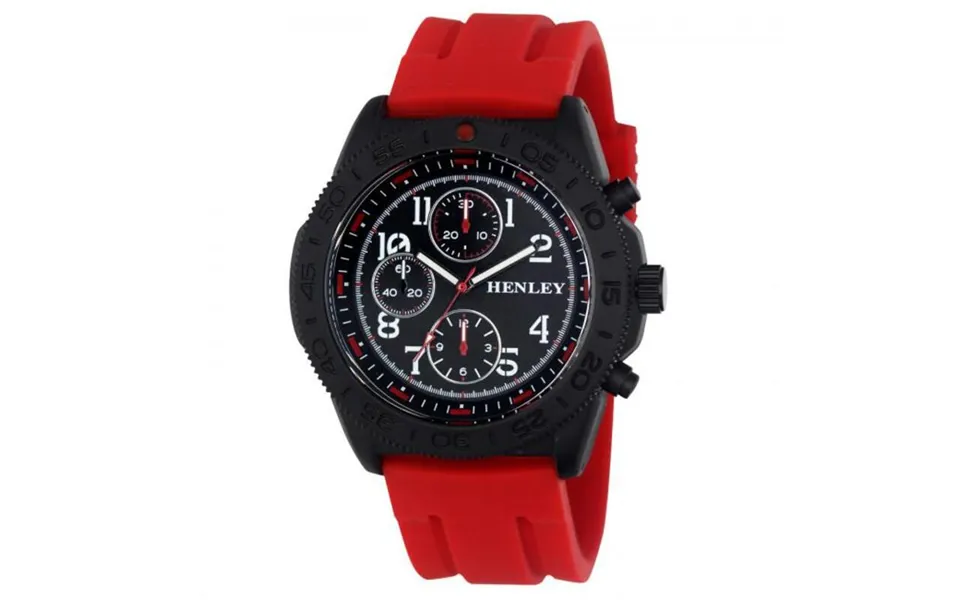 Henley Mens Multi Eye Black Dial Red Accents Large Silicone Strap Watch H02218
