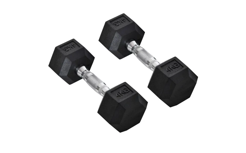 Hexagonal Rubber Dumbbells 2 X 4kg - Floor Protecting, Knurled Grip, Home Gym Weights