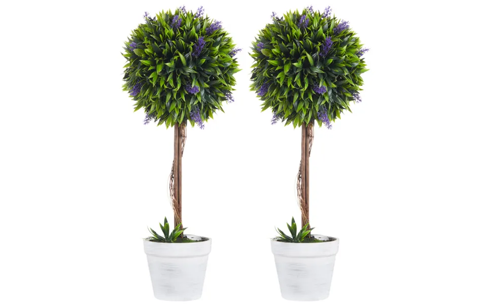 Homcom 2pk Artificial Ball Tree Plants With Lavender Flowers - 60cm