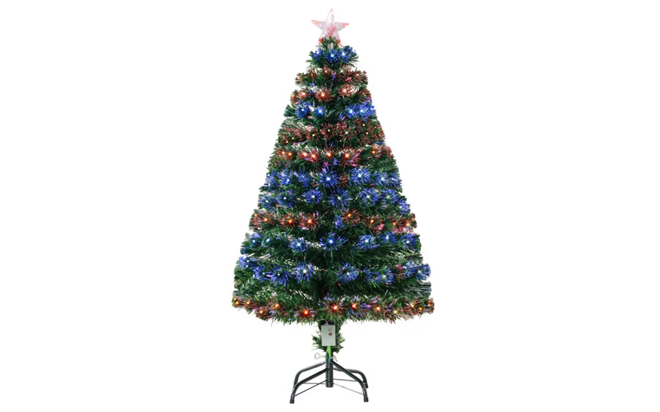 Homcom 4ft Pre-lit Artificial Christmas Tree With Multi-coloured Fiber Led Lights - Green