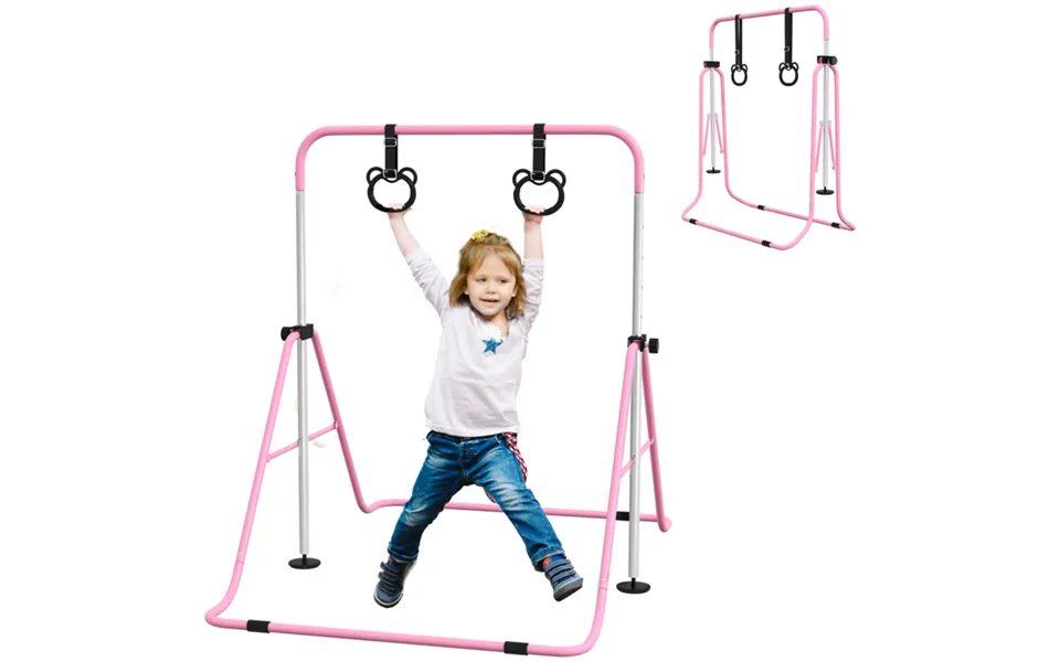 Homcom Adjustable Height Foldable Kids Gymnastics Bar With Non-slip Mats - Pink