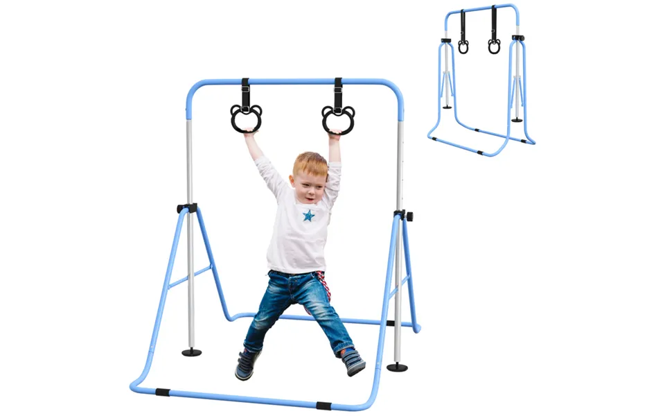 Homcom Adjustable Kids Gymnastics Training Bar With Non-slip Mats - Blue