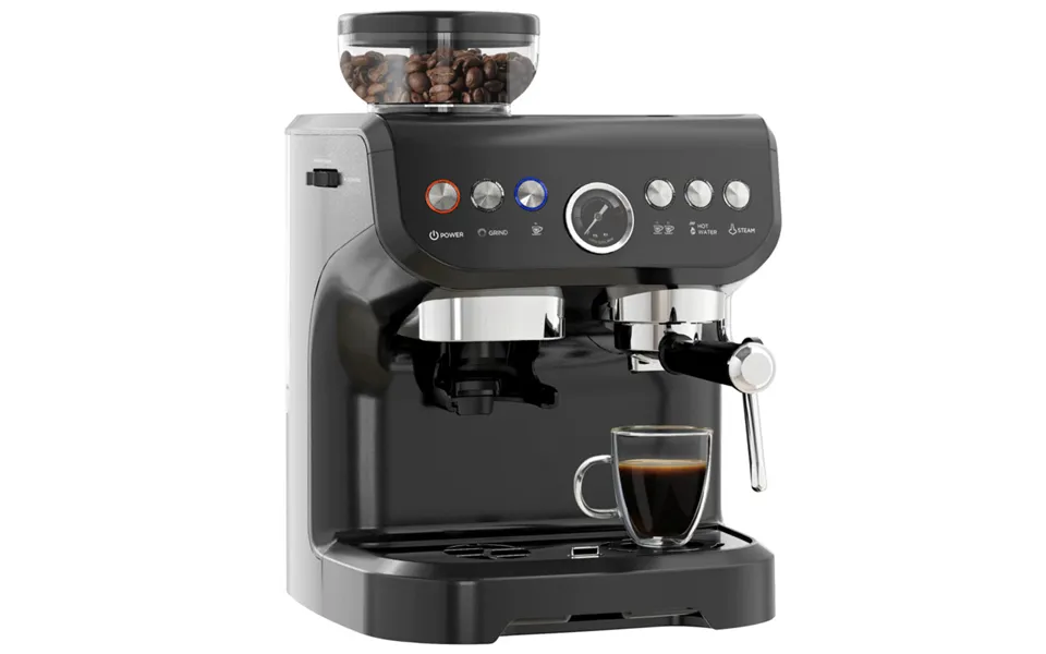 Homcom Automatic Espresso Coffee Machine With Integrated Bean Grinder & Steam Wand - 15 Bar Pressure