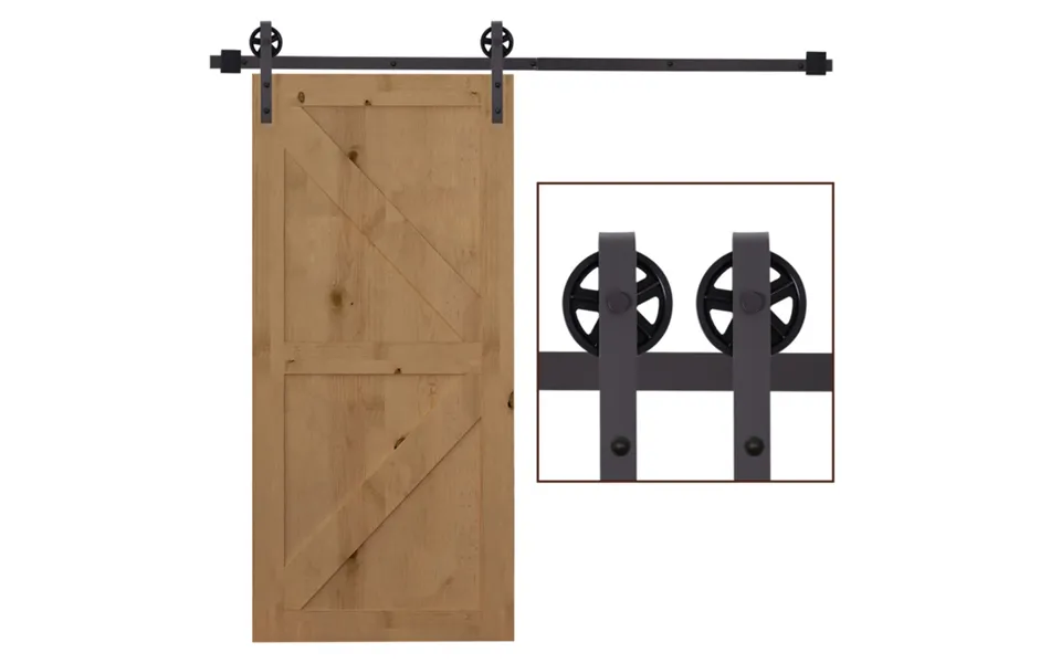 Homcom Carbon Steel Barn Door Hardware Kit Single Wooden Door - 6ft 1830mm