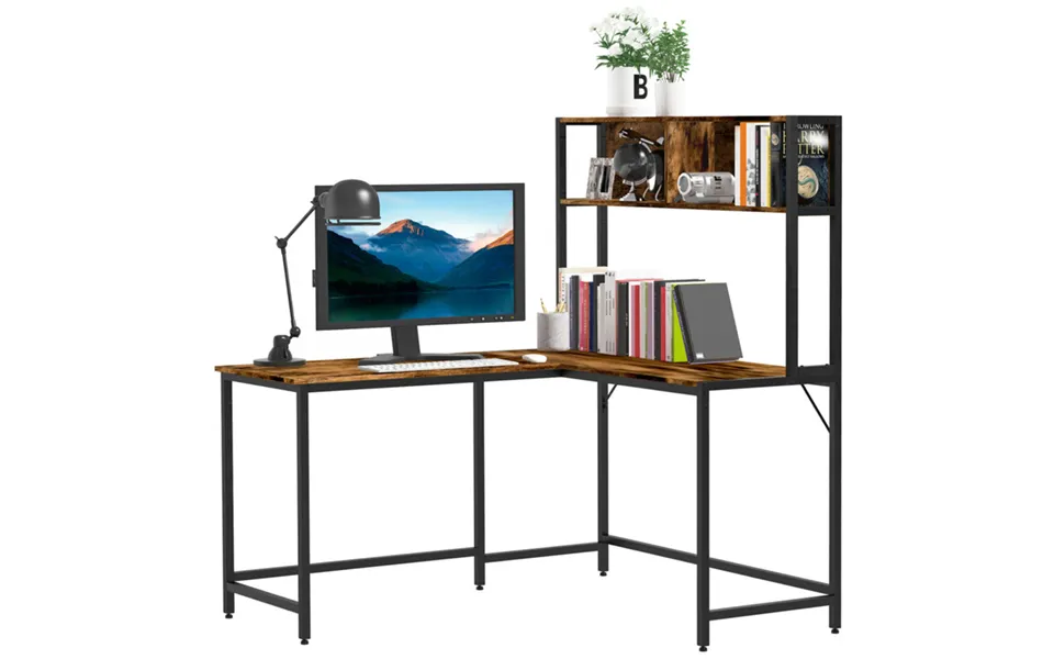 Homcom Industrial L-shaped Desk With Shelf - 149x140x125cm Brown & Black