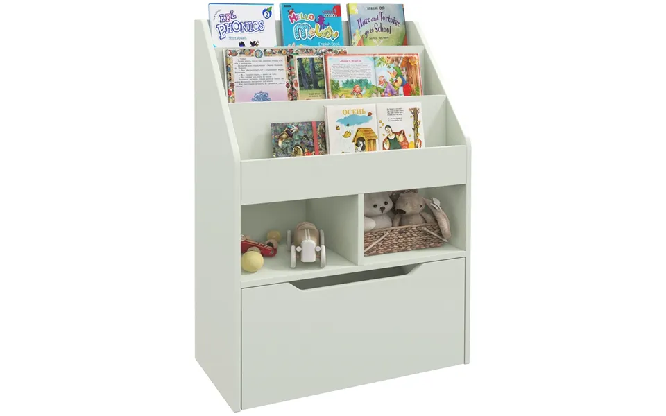 Homcom Kids Bookcase, Toy Box W Storage Drawer, Wheels For Bedroom - Green
