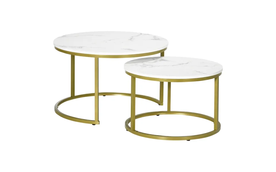 Homcom Marble Effect Round Nesting Coffee Tables Set Of 2 - Living Room