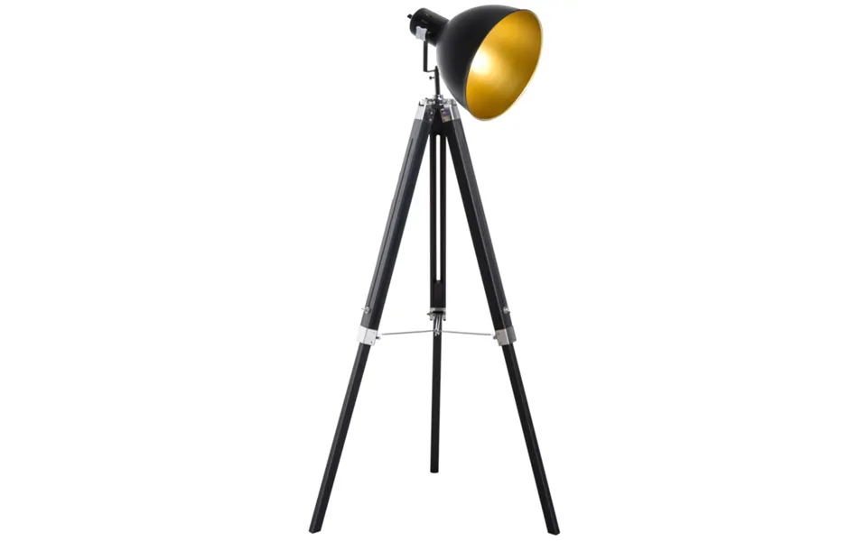 Homcom Pine Wood Tripod Floor Lamp With Metal Cone Shade - Black
