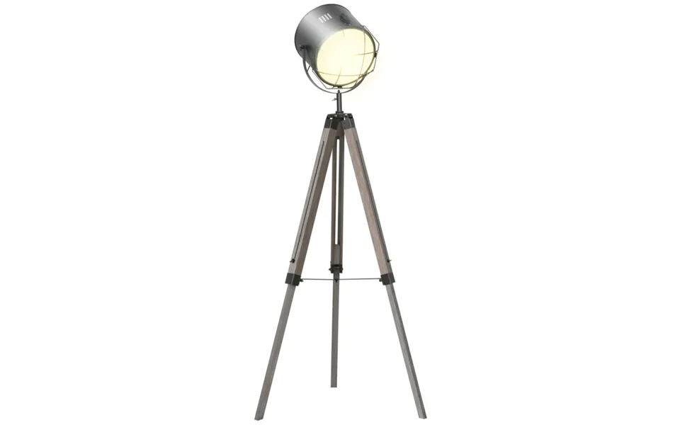 Homcom Pine Wood Tripod Spotlight Floor Lamp - Brown Black