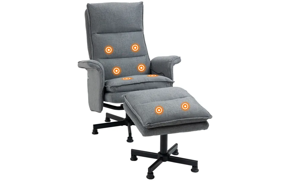 Homcom Swivel Recliner Massage Armchair With Footstool - 8 Massage Points, 135 Recline, Grey