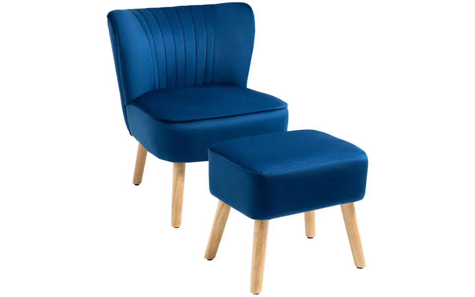 Homcom Velvet-feel Tub Chair & Ottoman Set - Dark Blue