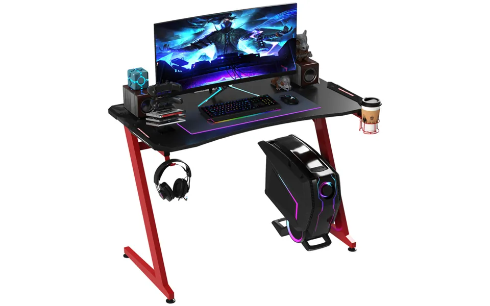 Homcom Z-frame Steel Gaming Desk With Cup Holder & Headphone Hook - Black