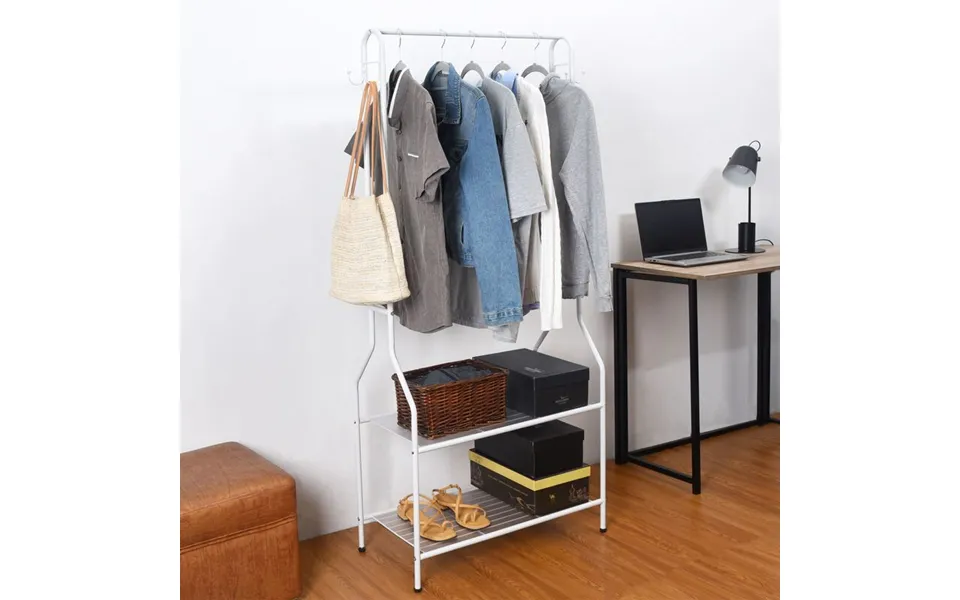 House Of Home White Powder Coating Clothes Rail With Two Shelves