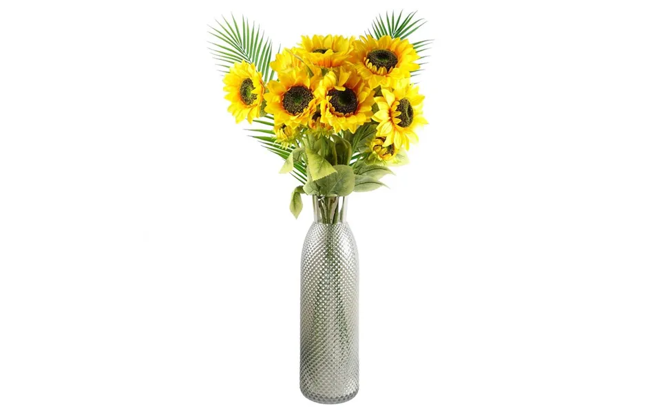 Leaf 100cm Artificial Sunflower Arrangement In Glass Vase - Yellow