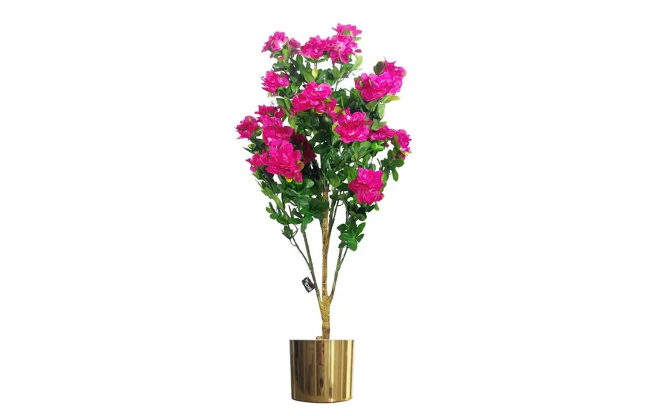 Leaf 100cm Premium Artificial Azalea Pink Flowers Potted Plant With Gold Metal Planter