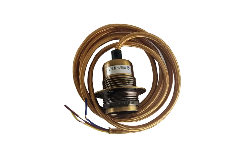 Ledson 2m Gold Fabric Cable & Yellow Brass Aluminium E27 Pendant Suspension Holder - 110v-240v