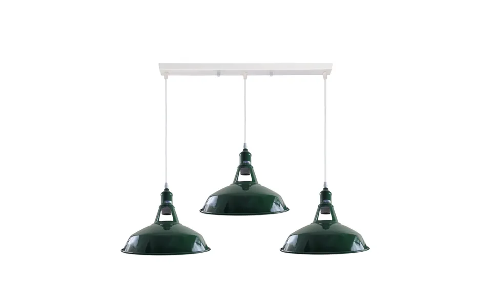 Ledsone 3 Light Pendant Fitting Barn-slotted Metal E27 - White Green, 3 X 95cm Adjustable Cables