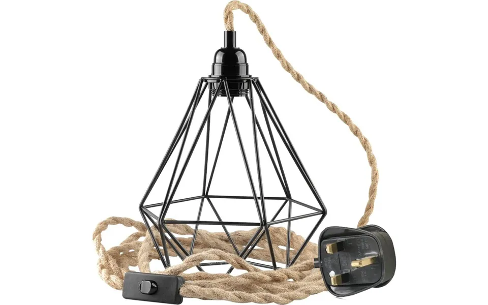 Ledsone Metal Cage Plug-in Pendant Light With 2m Fabric Cable - Industrial Black