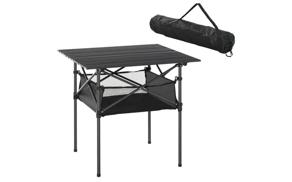 Lightweight Aluminium Roll-top Camping Table - Black, Portable Folding Picnic Table With Mesh Bag