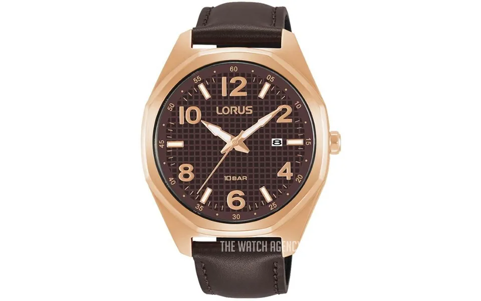 Lorus Rose Gold-toned Case Brown Leather Strap Men's Watch With Brown Dial & Date Display
